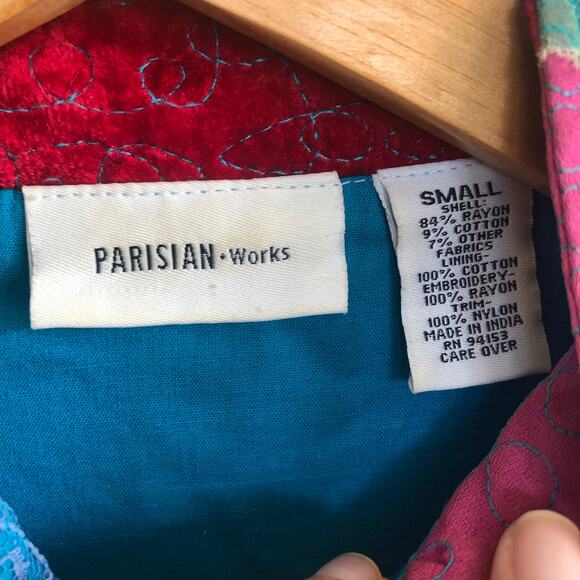 Parisian Works 90s Y2K Patchwork Art To Wear Shirt Jacket Shacket Small Hippie - Picture 8 of 13